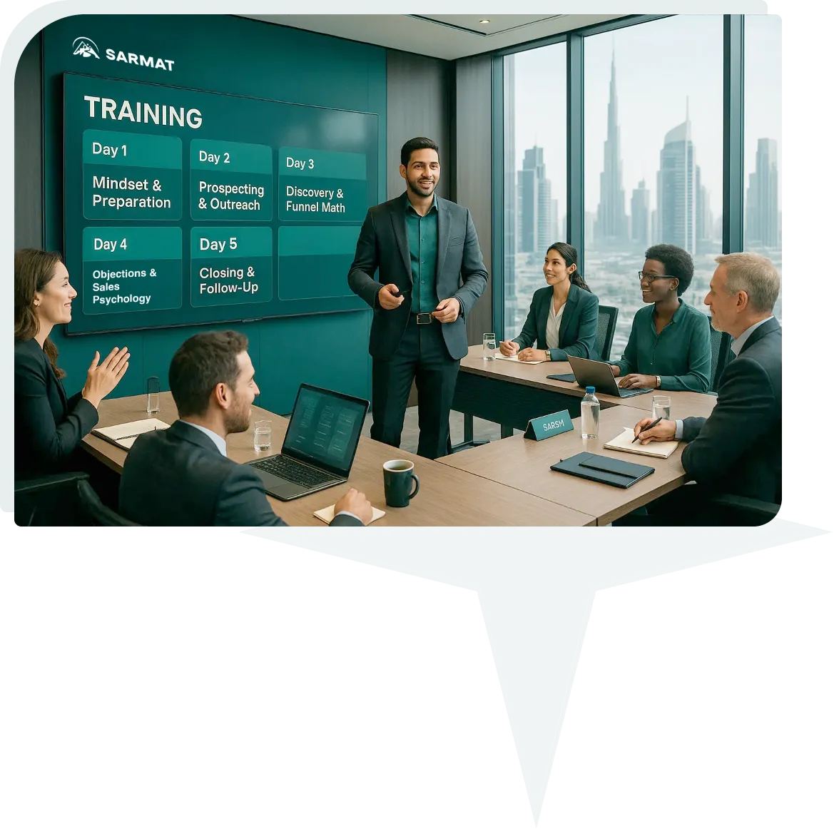 Live role-play training format at the Sales Accelerator Bootcamp