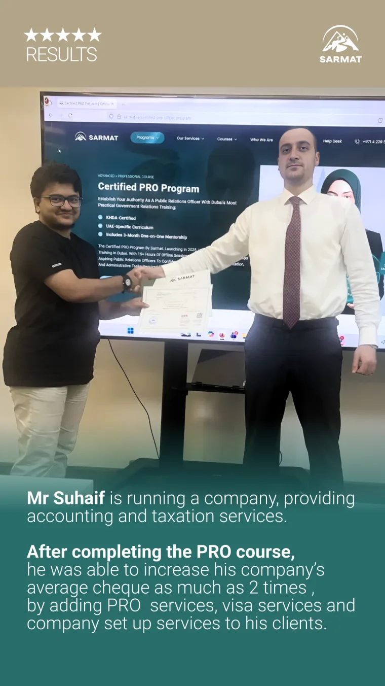 Sarmat PRO course graduate Mr Suhaif, who grew his accounting firm by adding PRO, visa and company-setup services